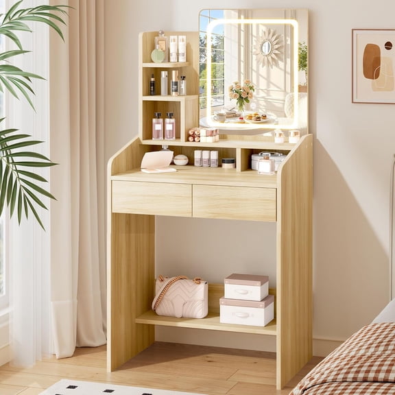 Vanity Desk with Lighted Mirror, Wooden