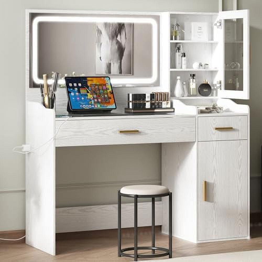 Vanity Desk with Lights and Power Strip Vanity Table Mirror with Three