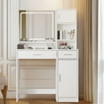 thumbnail image 1 of Vanity Desk with Mirror & LED Light Strip, Dressing Table with 3-Level Storage, 3 Lighting Modes Adjustable Brightness, White Makeup Desk for Bedroom, 1 of 6