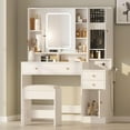 Vanity Desk with Mirror, Lights and Charging Station, 3Drawer Glass