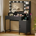 thumbnail image 1 of Vanity Desk with Mirror and Lights, Makeup Vanity with Storage Drawer, Power Outlet and Large Cabinet for Bedroom - Black, 1 of 8
