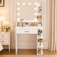 thumbnail image 1 of Vanity Desk with Mirror and Lights, Akaber 26.4" Makeup Vanity with Large Drawer, 6 Storage Levels, Small White Vanity Desk with Large LED Mirror, 1 of 9