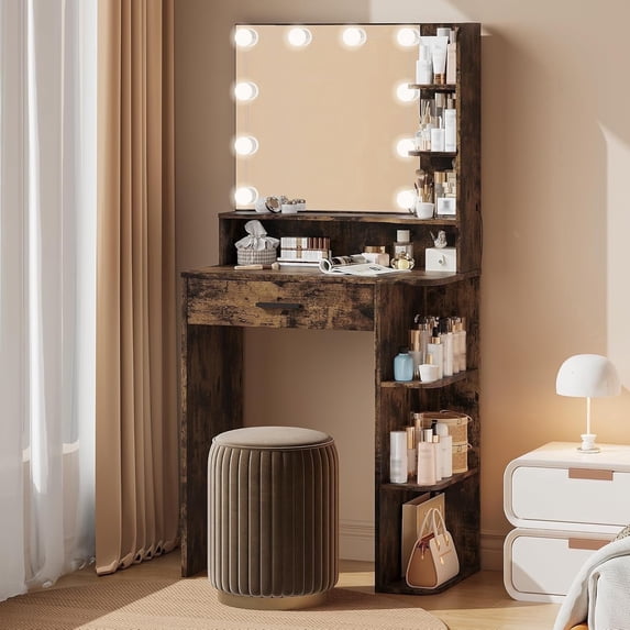 Vanity Desk with Mirror and Lights, Akaber Small Makeup Vanity with Large Drawer