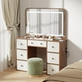 thumbnail image 1 of Vanity Desk with Power Outlet and 9 Drawers, Makeup Vanity with Mirror and 3 Adjustable LED Lights, Akaber Yellow Walnut Dressing Table for Bedroom, 1 of 9