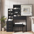 thumbnail image 1 of Vanity Desk with Sliding Mirror and Lights, Makeup Vanity Set with Power Outlet, 4 Drawers, Stool, Makeup Dressing Table for Bedroom, 1 of 7