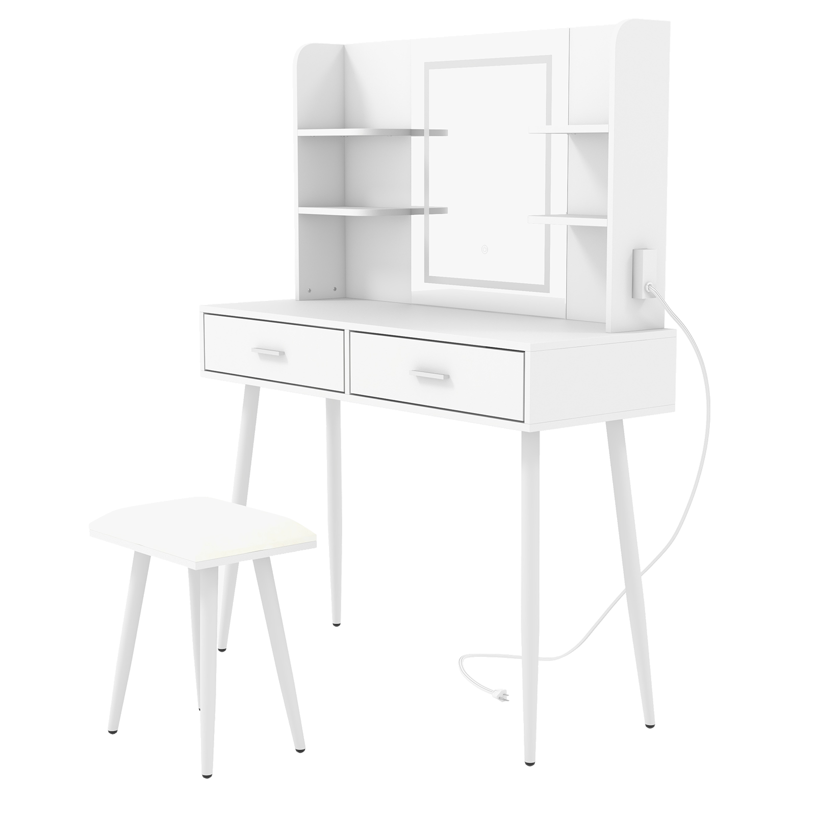 Zzistar Vanity Desk with Touch Light Mirror and Power Outlet, Modern