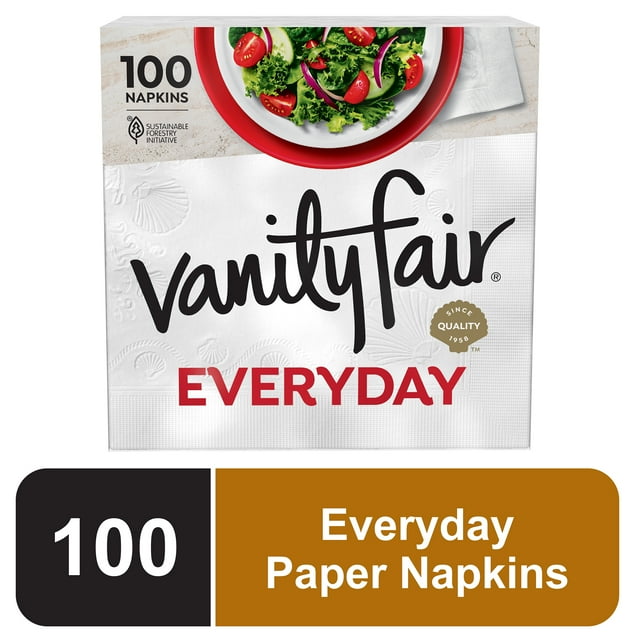 Vanity Fair Everyday Disposable Paper Napkins, White, 100 Count