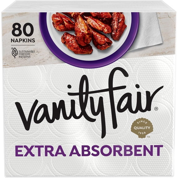 Vanity Fair Extra Absorbent Premium Soft Strong Paper Napkins, 80 Count, 2 pack