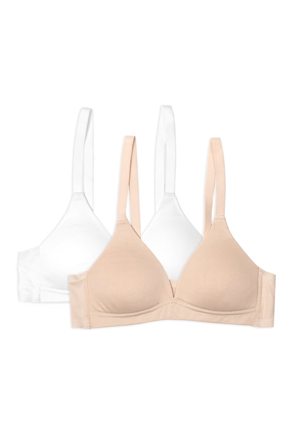 Girls Bras, 2-Pack Wireless Molded Pullover Scoop Back, Sizes 32A-38A