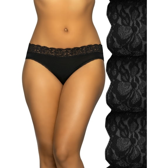 Vanity Fair Lingerie Women's Flattering Lace Bikini Underwear, 3-Pack