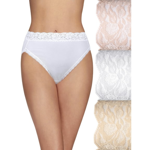Vanity Fair Lingerie Women's Flattering Lace Hi-Cut Underwear, 3-Pack