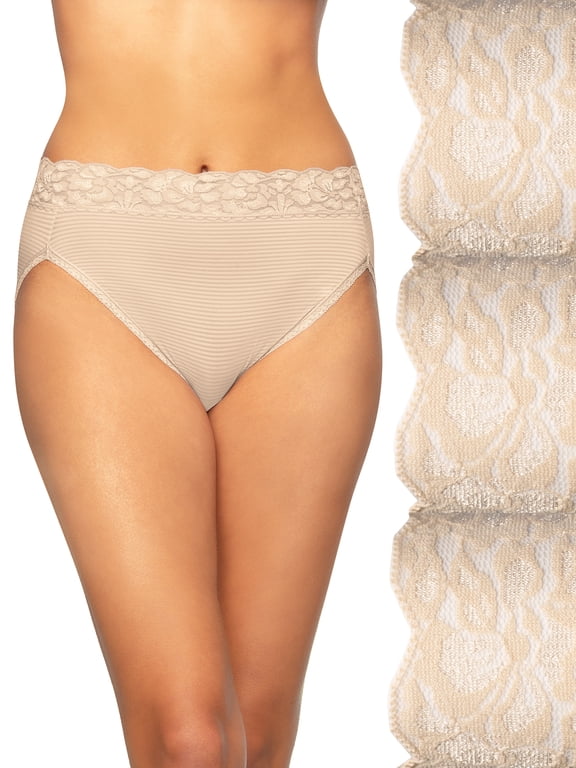 Vanity Fair Lingerie Women's Flattering Lace Hi-Cut Underwear, 3-Pack