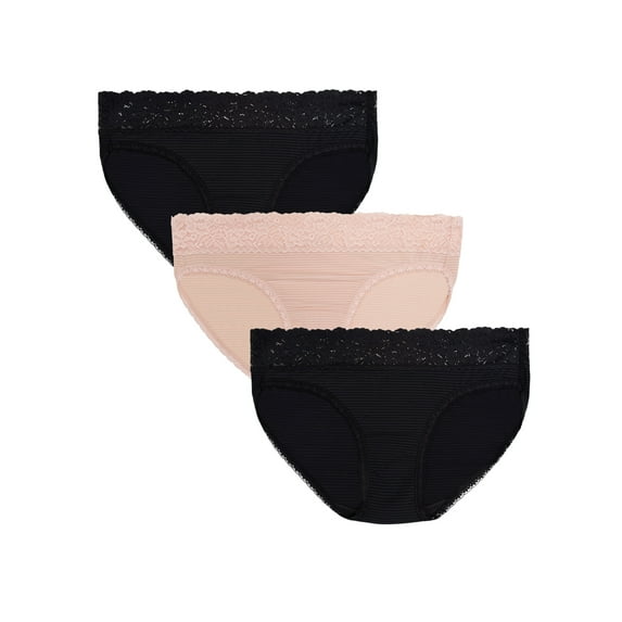 Vanity Fair Radiant Women's Light and Luxe Bikini Underwear - No Pinch, Stretch Lace Waistband, 3-Pack, Sizes S-5XL