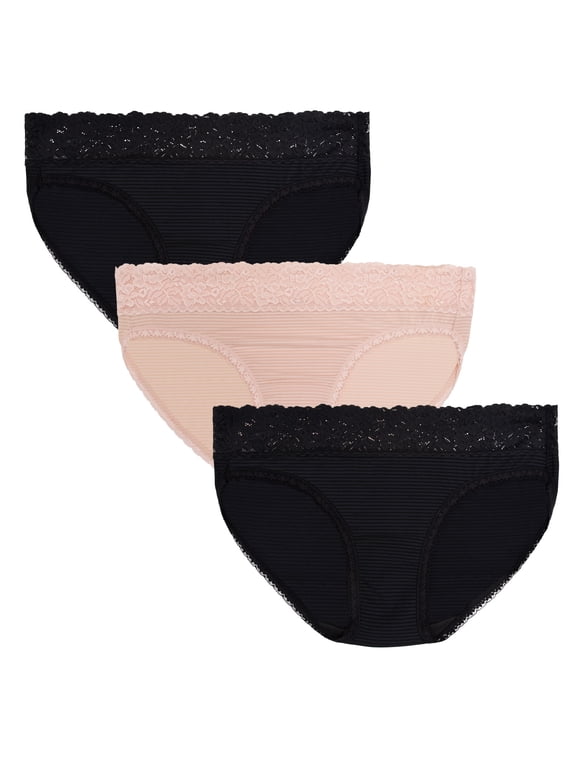 Women's Light and Luxe Bikini Underwear - No Pinch, Stretch Lace Waistband, 3-Pack, Sizes S-5XL