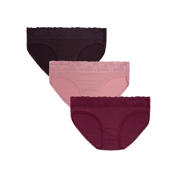 Vanity Fair Radiant Women's Light and Luxe Bikini Underwear - No Pinch, Stretch Lace Waistband, 3-Pack, Sizes S-5XL