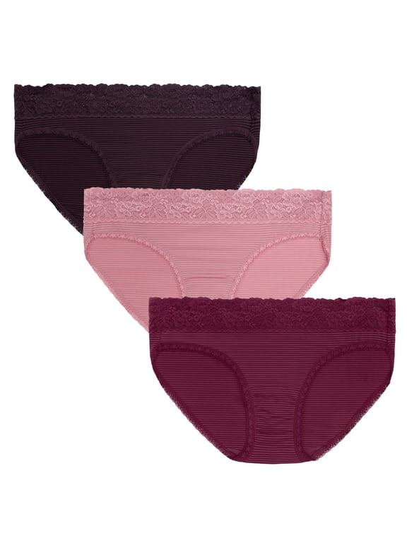 Women's Light and Luxe Bikini Underwear - No Pinch, Stretch Lace Waistband, 3-Pack, Sizes S-5XL