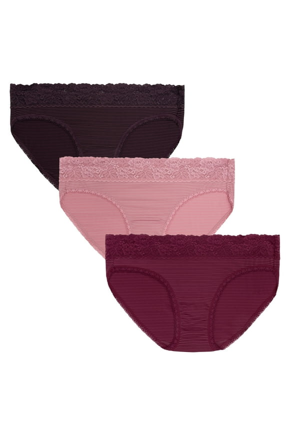 Women's Light and Luxe Bikini Underwear - No Pinch, Stretch Lace Waistband, 3-Pack, Sizes S-5XL