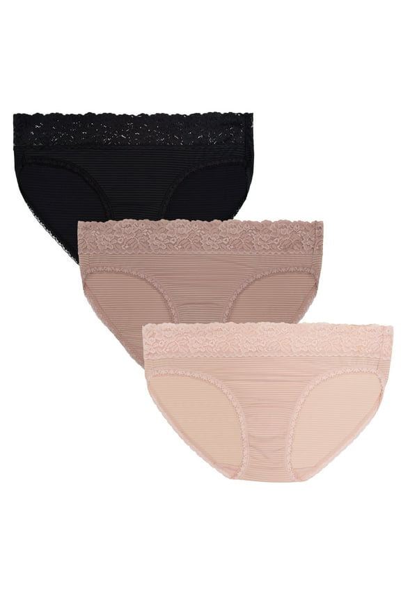 Women's Light and Luxe Bikini Underwear - No Pinch, Stretch Lace Waistband, 3-Pack, Sizes S-5XL