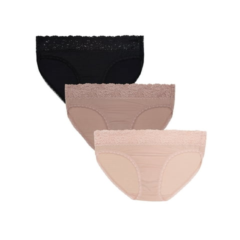 Vanity Fair Radiant Women's Light and Luxe Bikini Underwear - No Pinch, Stretch Lace Waistband, 3-Pack, Sizes S-5XL