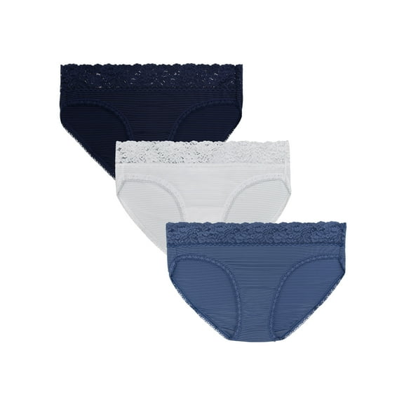 Vanity Fair Radiant Women's Light and Luxe Bikini Underwear - No Pinch, Stretch Lace Waistband, 3-Pack, Sizes S-5XL