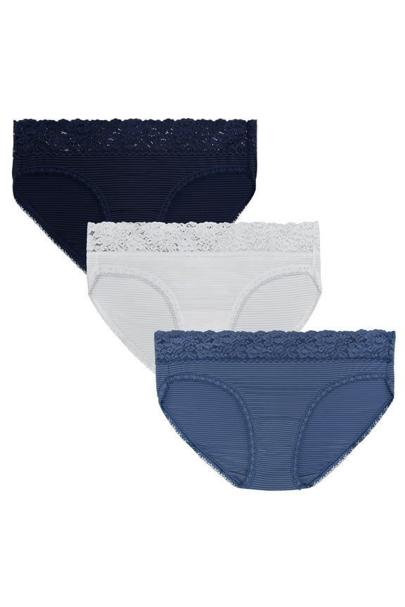 Women's Light and Luxe Bikini Underwear - No Pinch, Stretch Lace Waistband, 3-Pack, Sizes S-5XL