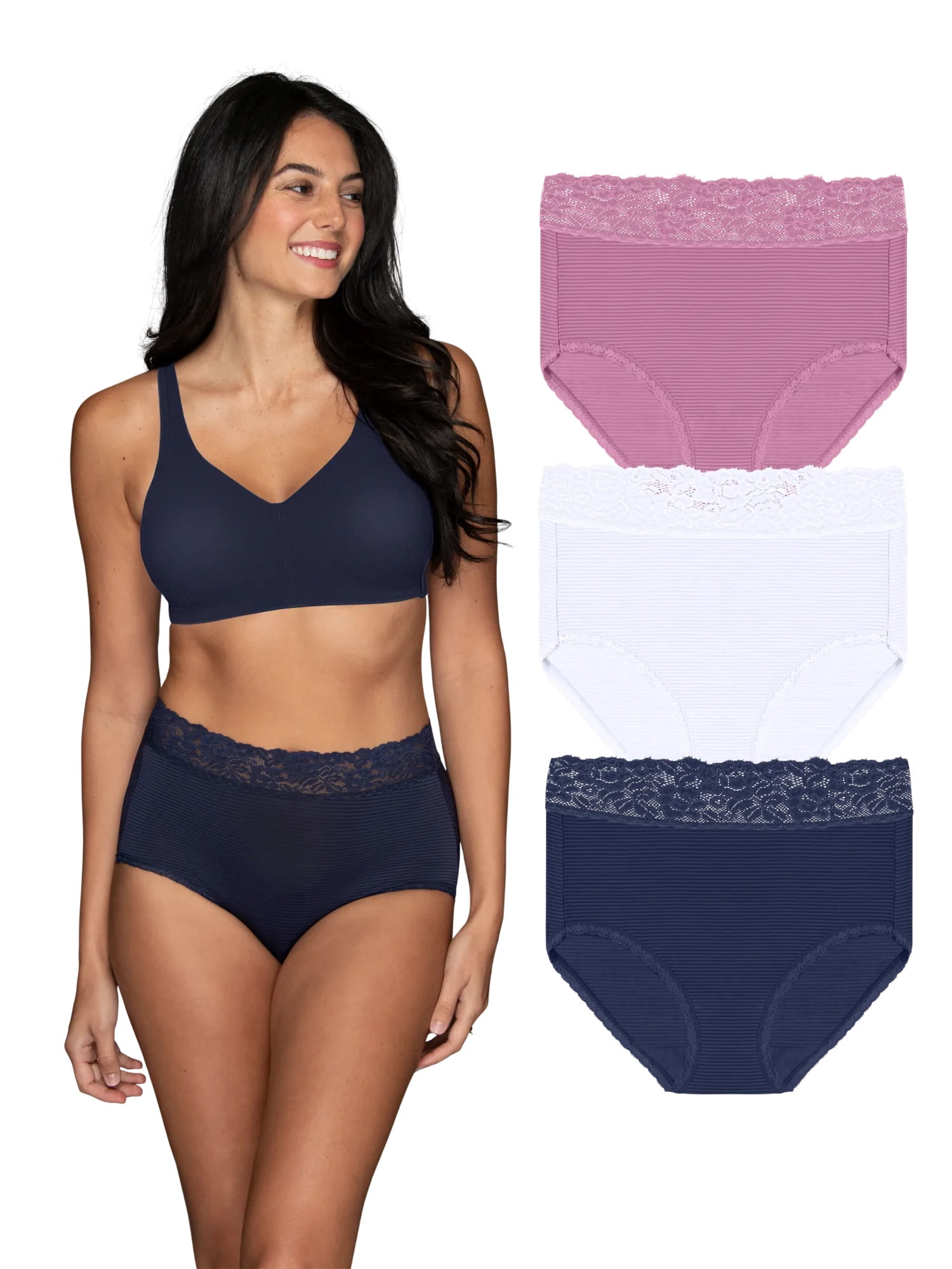 Vanity Fair Radiant Women's Light and Luxe Brief Underwear - Stretch Lace Waistband, 3-Pack, Sizes S-5XL