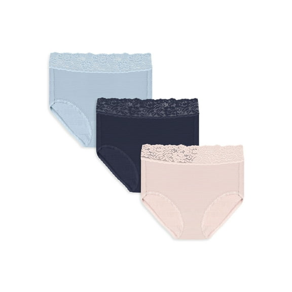 Vanity Fair Radiant Women's Light and Luxe Brief Underwear - Stretch Lace Waistband, 3-Pack, Sizes S-5XL