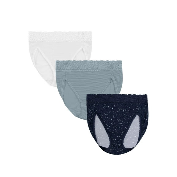 Vanity Fair Radiant Women's Light and Luxe Hi-Cut Brief Underwear - Stretch Lace Waistband, 3-Pack, Sizes S-5XL
