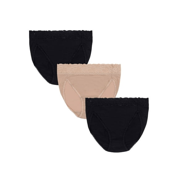 Vanity Fair Radiant Women's Light and Luxe Hi-Cut Brief Underwear - Stretch Lace Waistband, 3-Pack, Sizes S-5XL