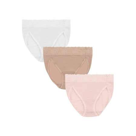 Vanity Fair Radiant Women's Light and Luxe Hi-Cut Brief Underwear - Stretch Lace Waistband, 3-Pack, Sizes S-5XL