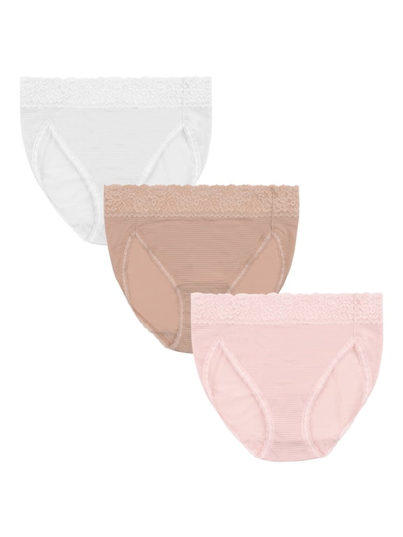 Women's Light and Luxe Hi-Cut Brief Underwear - Stretch Lace Waistband, 3-Pack, Sizes S-5XL