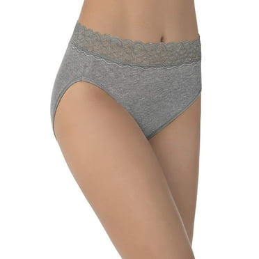 Vanity Fair Women's Flattering Lace Cotton Stretch Panties, Hi Cut-Heather Grey, 6