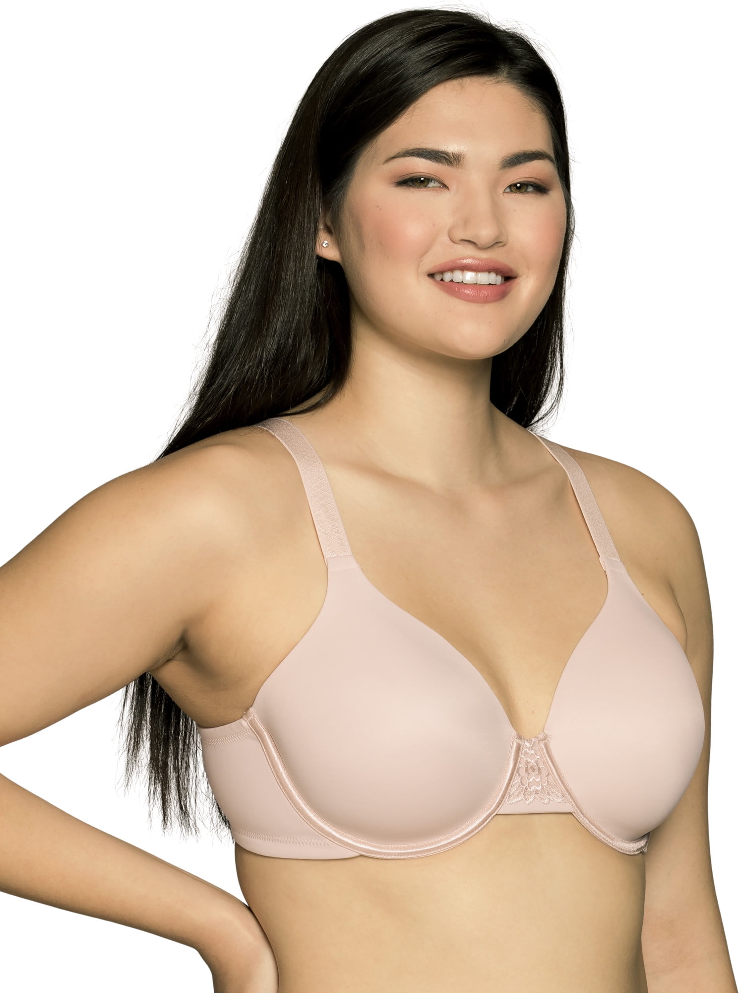 Olga Side Smoothing Bra 42D Underwire Satin Padded Cup Adjustable Straps  Nude