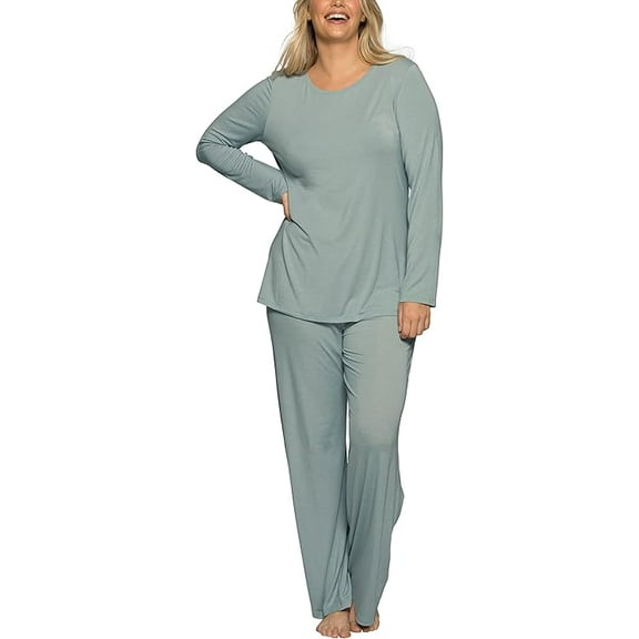 Vanity Fair Women's Beyond Comfort Modal Pajama Set, Long Sleeve, SilverGreen Heather, XL