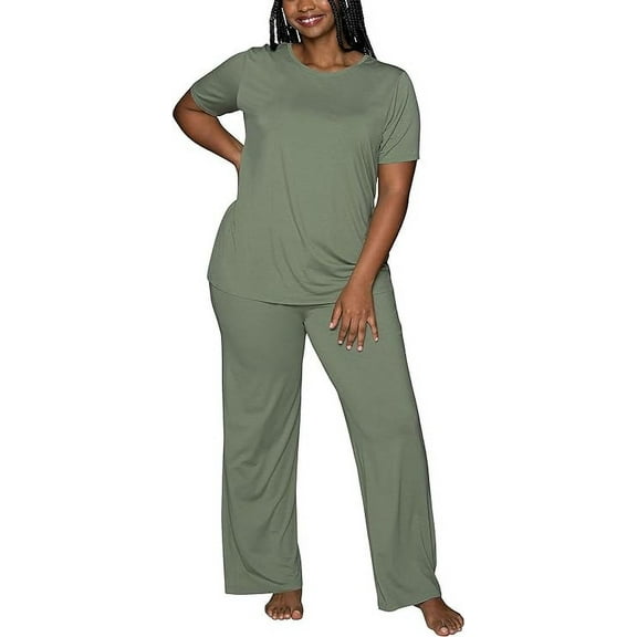 Vanity Fair Women's Beyond Comfort Modal Pajama Set, Short Sleeve, Olive Sprig Heather, 2XL