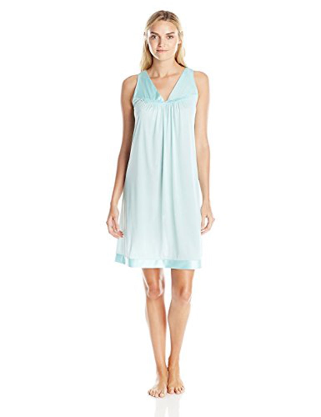VanityFair Women's Coloratura Sleepshirt - Soft Nylon Nightgown With Floral Neckline, Knee-Length (Wisteria Bud, Small)