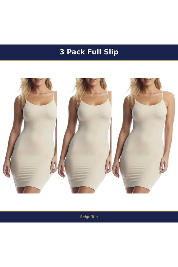 Women's Full Slip 10250E 3 Pack Nylon Seamless - 3 Beige - Size XL