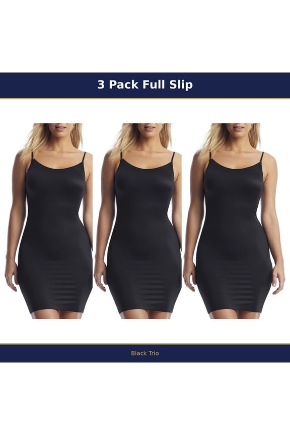 Women's Full Slip 10250E 3 Pack Nylon Seamless - 3 Black - Size L