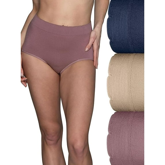 Vanity Fair Women's Seamless Underwear, Light Smoothing, No Pinch No Show, Brief-3 Pack-Premium Plum/Neutral/Ghost Navy, 6