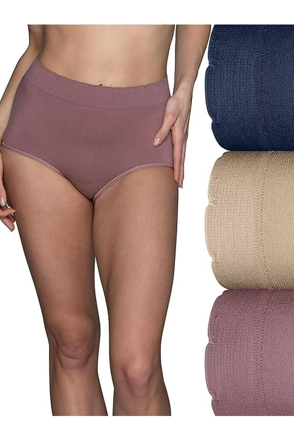 Women's Seamless Underwear, Light Smoothing, No Pinch No Show, Brief-3 Pack-Premium Plum/Neutral/Ghost Navy, 7