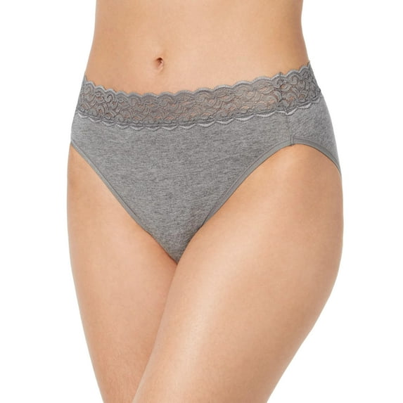 Vanity Fair Womens Flattering Lace Cotton Stretch Hi Cut Panty, 7, Heather Grey