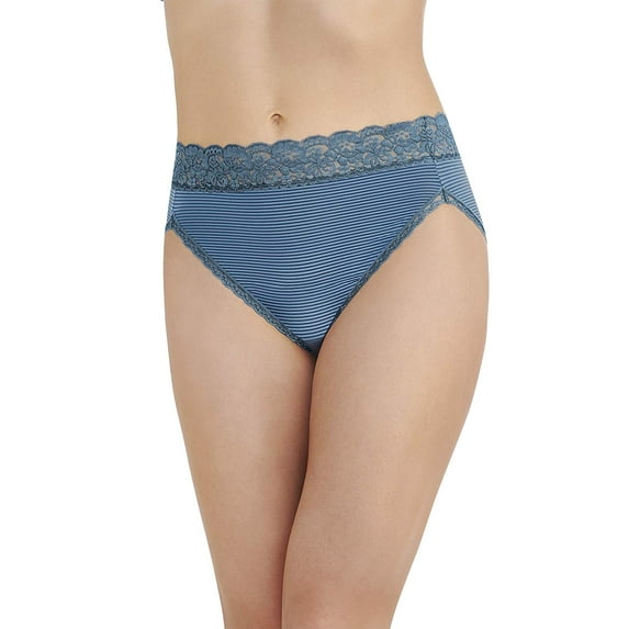 Vanity Fair Womens Flattering Lace Hi-Cut Brief, 9, Indigogo Stripe