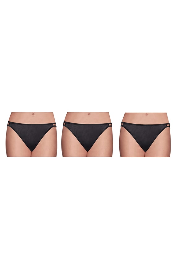 Vanity Fair Womens Illumination String Bikini 3-Pair, Style-18108, Black, 5/Small