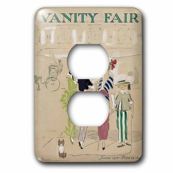 3dRose, Vanity Fair- caricature, women, fashion, gossip, celebrities, magazine, historical, dog, 2 plug outlet cover