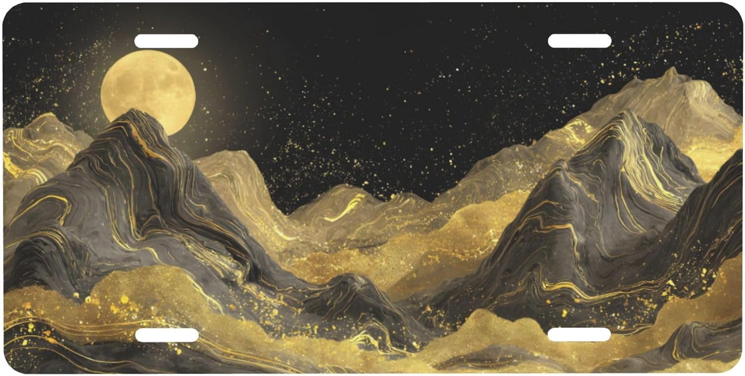 Mon Rusting Vanity License Plate with Abstract Mountain Moon Rust-Free C-1628 ...