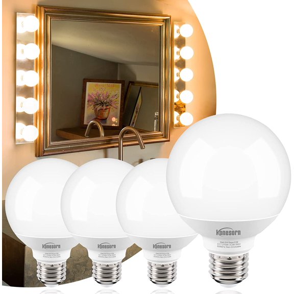 Vanity Light Bulb 60 Watt Equivalent Globe Light Bulbs, 2700K Warm White E26 Base, Round Light for Bathroom, G25 LED Light Bulbs for Vanity Mirror CRI85+, 500LM, 120V, Non-dimmable, 4 Pack