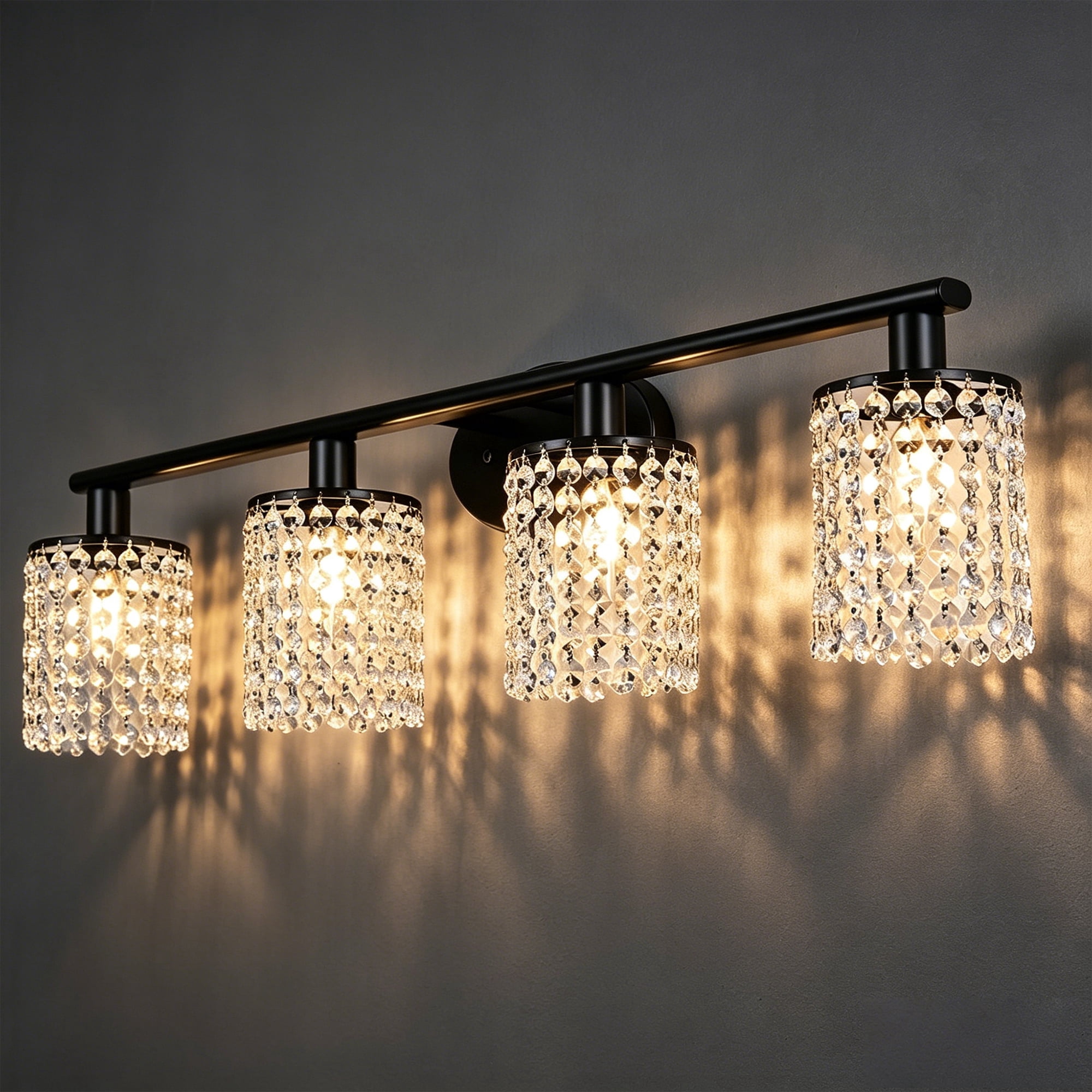 Vanity Light for Bathroom, 4-Light Black Crystal Vanity Fixture, Modern Wall Sconce over Mirror, 1-Pack