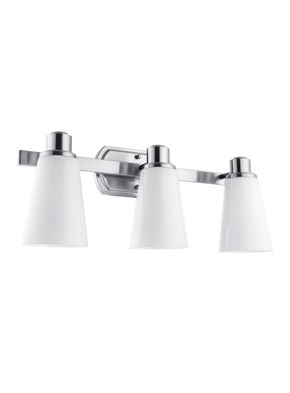 Vanity Lights For Bathroom Lighting Fixtures Over Mirror Sconces Wall Lighting Lamp With Brushed Nickel Finish  And Milky Glass Shades.