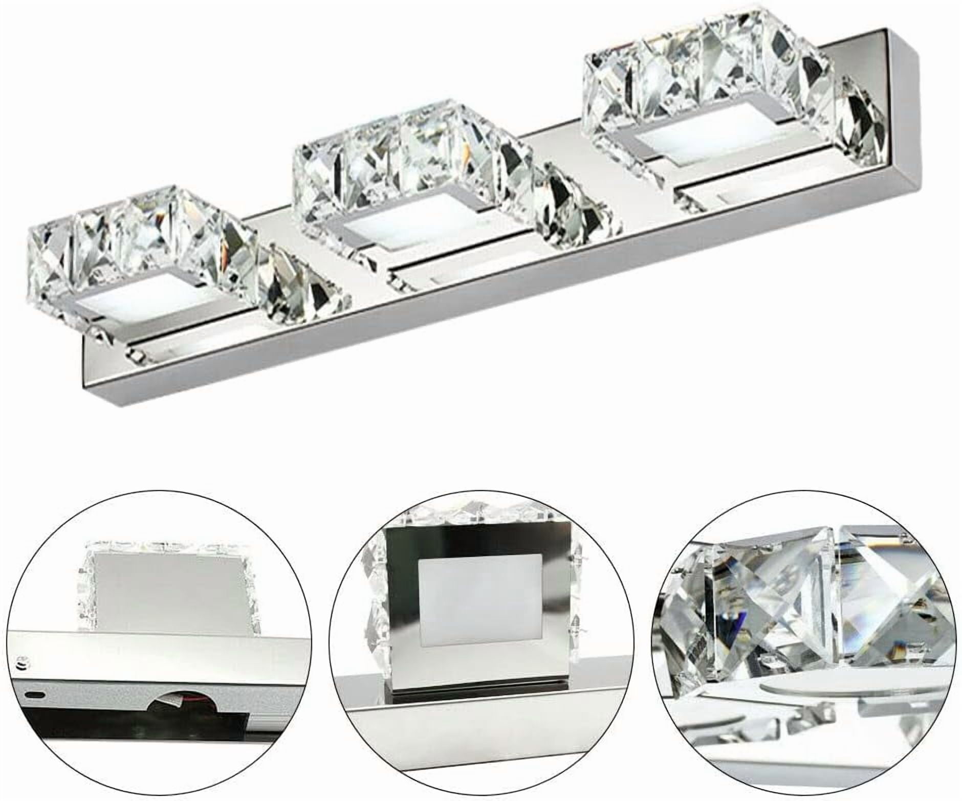 Vanity Lights,LED Modern Bathroom Vanity Lights,Front Make-up Crystal Mirror Light for Makeup Lighting Over Mirror Cabinet Sink (3 Square Lights Cold White)