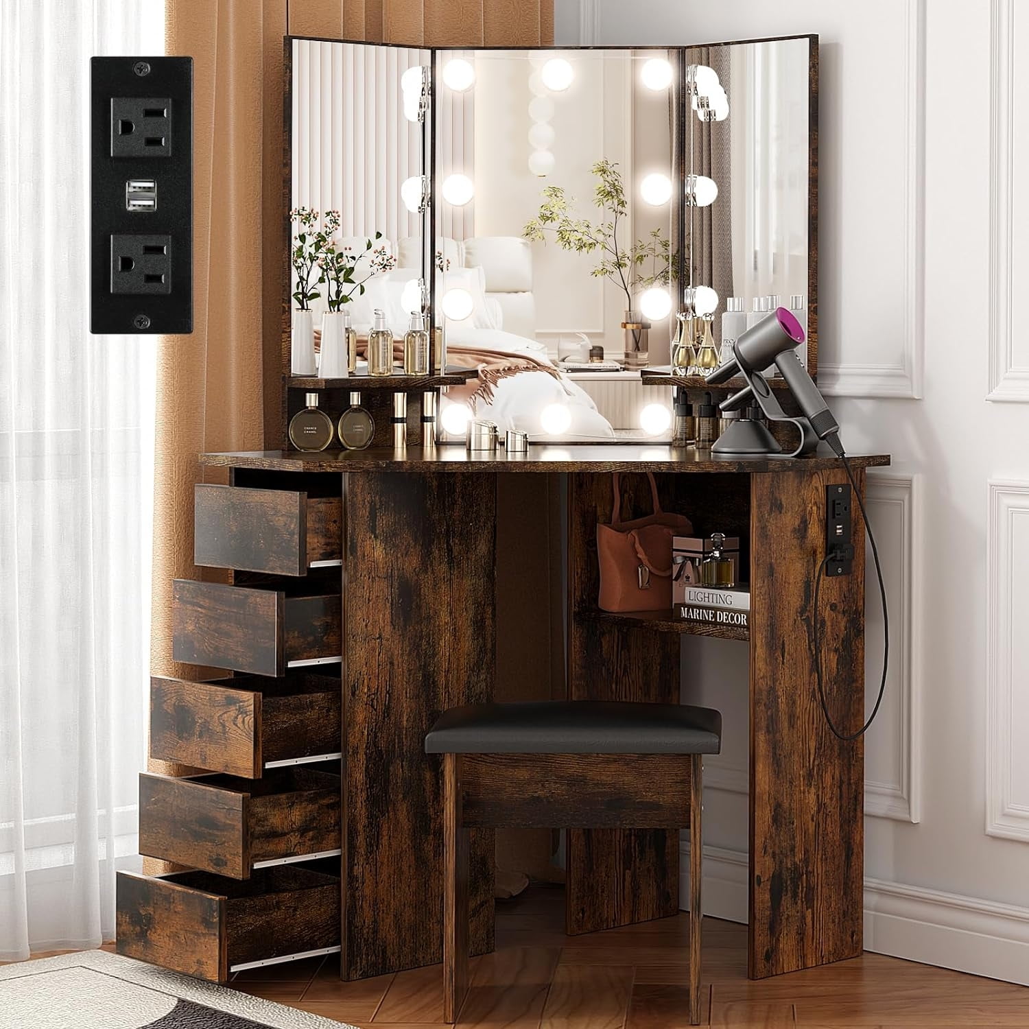 Vanity with Lights Makeup Vanity Desk with Power Outlet 3 Color